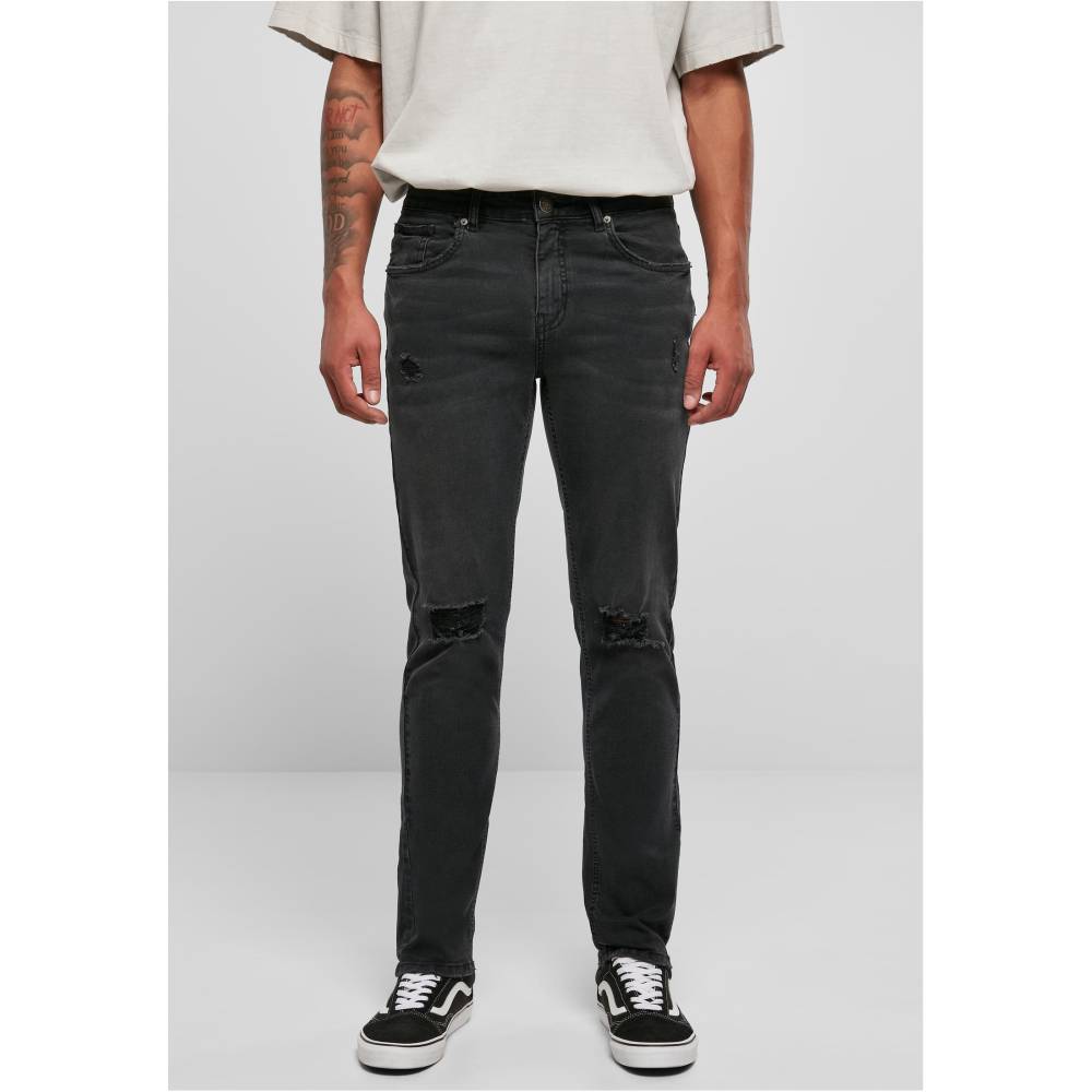 Urban Classics - Distressed Strech Denim Pantalon coupe standard - Noir